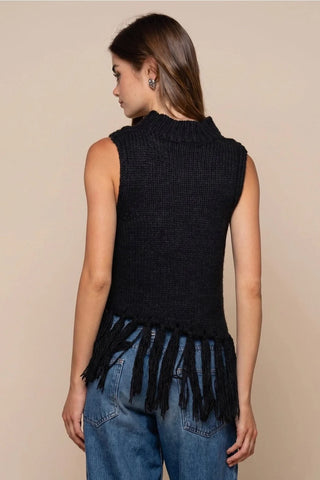 Born in March Fringe Sleeveless Mockneck Sweater Top