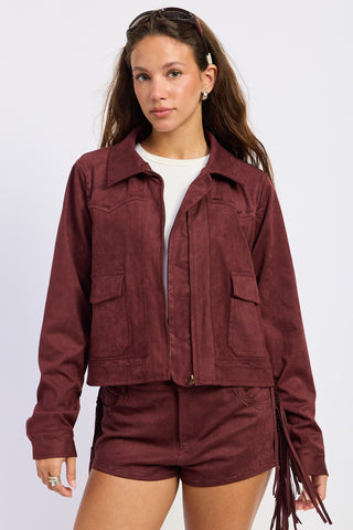 Born in March Faux Suede Fringe Jacket