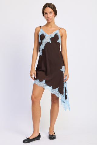 Born in March Asymmetrical Lace Contrast Dress