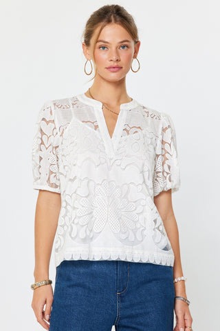 Current Air Embroidered Puff Sleeve Blouse