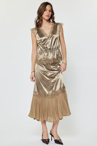 Current Air Lace Pleated Midi Skirt