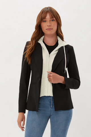 Ecru DICKEY BLAZER WITH KNIT HOODIE INSERT - BLACK - Premium blazer at Lonnys NY - Just $318! Shop Womens clothing now 