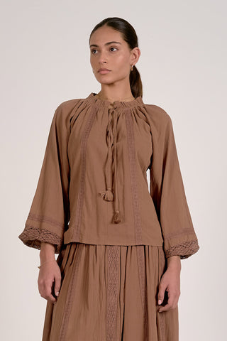 Elan Bohemian Tie Neck Top