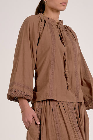 Elan Bohemian Tie Neck Top