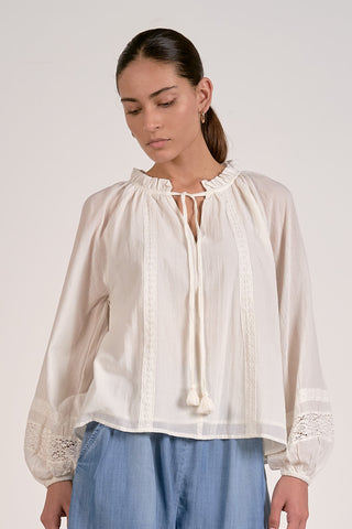 Elan Bohemian Tie Neck Top