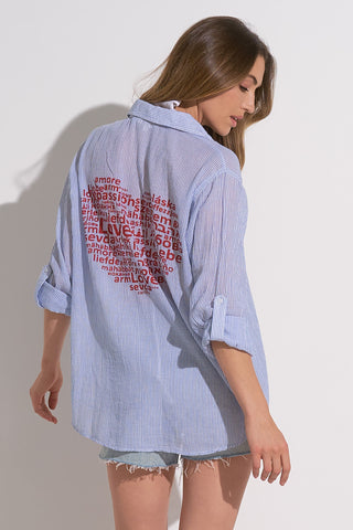 Elan Striped Heart Button Down - Premium clothing at Lonnys NY - Just $69! Shop Womens clothing now 