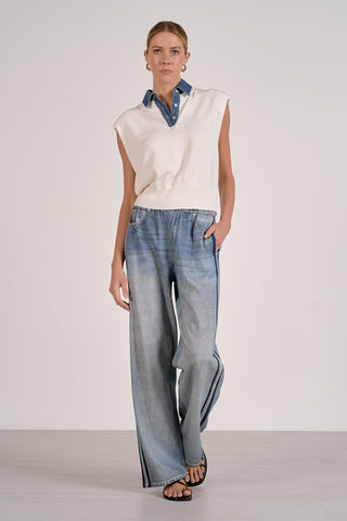 Elan Cap Sleeve Denim Accent Sweater