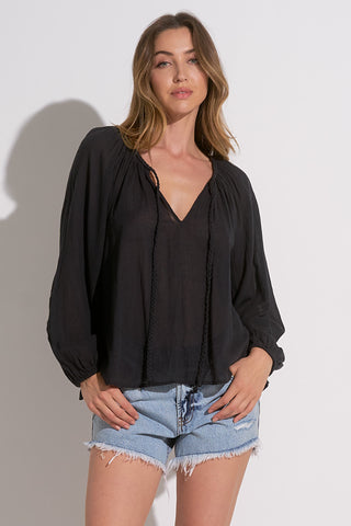 Elan Braided Tie V-Neck Shirt - Premium clothing at Lonnys NY - Just $70! Shop Womens clothing now 