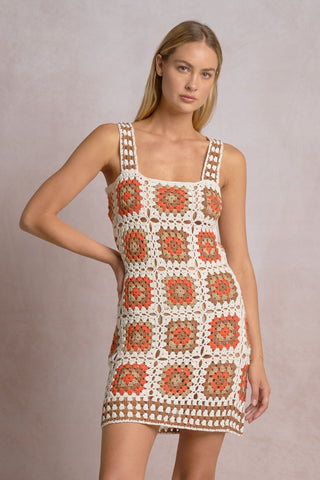 Elan Crochet Square Neck Swim Cover Up Dress - White Clay
