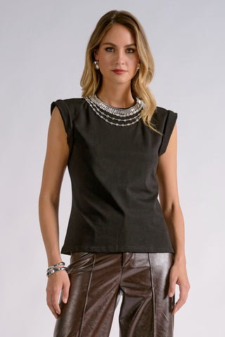 Elan Rhinestone Neck Sleeveless Top