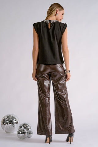 Elan Rhinestone Neck Sleeveless Top