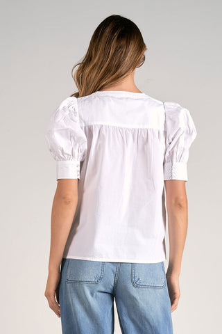 Elan Ladder Trim Puff Sleeve Shirt - Premium clothing at Lonnys NY - Just $96! Shop Womens clothing now 