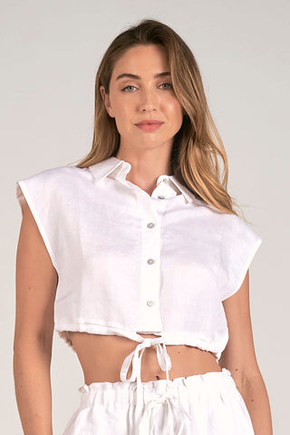 Elan Sleeveless Cropped Button Down Shirt - Premium Shirts & Tops at Lonnys NY - Just $67! Shop Womens clothing now 