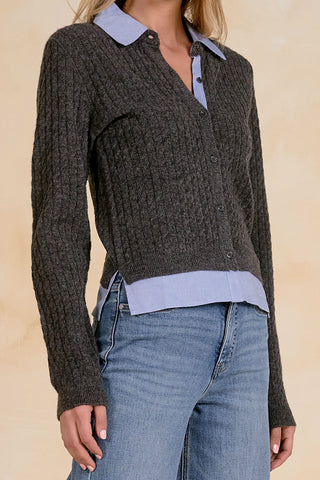 Elan Twofer Collared Cardigan