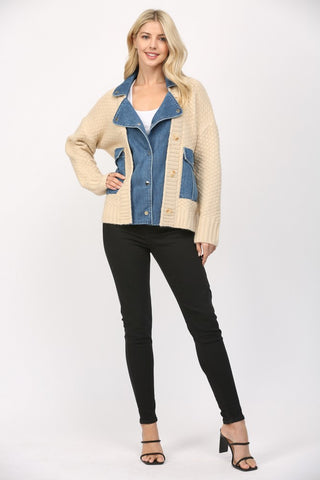 Fate Denim & Knit Cardigan - Premium clothing at Lonnys NY - Just $85! Shop Womens clothing now 