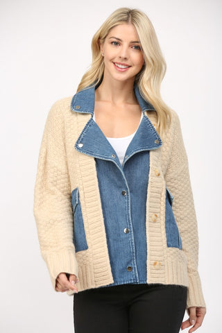 Fate Denim & Knit Cardigan - Premium clothing at Lonnys NY - Just $85! Shop Womens clothing now 