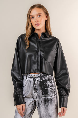 Fore Leather Cropped Shirt - Premium clothing at Lonnys NY - Just $74! Shop Womens clothing now 