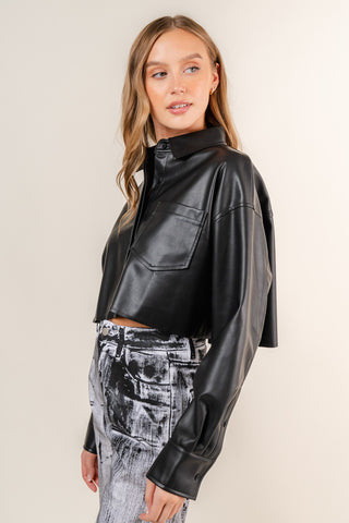 Fore Leather Cropped Shirt - Premium clothing at Lonnys NY - Just $74! Shop Womens clothing now 