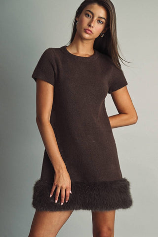 From Here to Eternity Faux Fur Trimmed Mini Dress