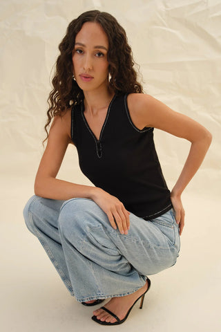 Goldie Celeste Metallic Micro Rib Shell Tank Top