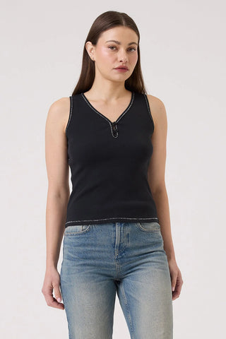 Goldie Celeste Metallic Micro Rib Shell Tank Top