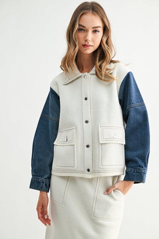 Habit Joseline Knitted Sweater Jacket With Denim Sleeves