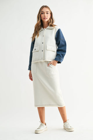Habit Joseline Knitted Sweater Jacket With Denim Sleeves
