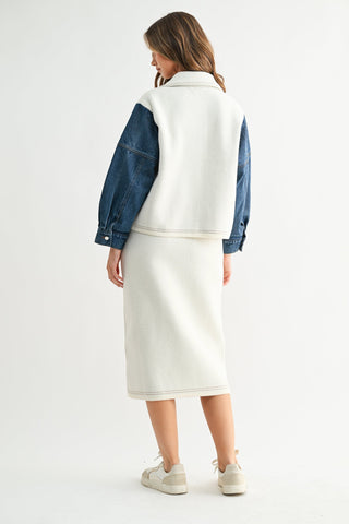 Habit Joseline Knitted Sweater Jacket With Denim Sleeves