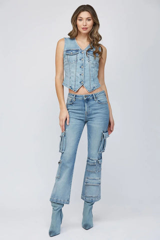 Hidden Happi Cargo Crop Flare Jeans - Premium Jeans at Lonnys NY - Just $96! Shop Womens clothing now 