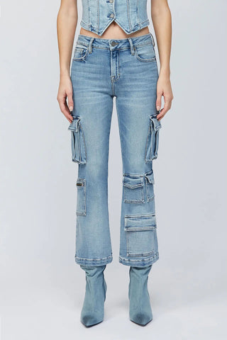 Hidden Happi Cargo Crop Flare Jeans - Premium Jeans at Lonnys NY - Just $96! Shop Womens clothing now 