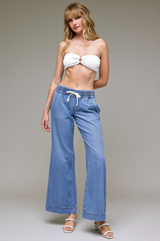 Hidden Wide Leg Denim Drawstring Pants