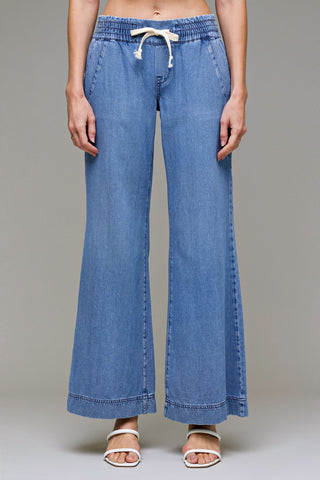 Hidden Wide Leg Denim Drawstring Pants