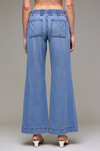 Hidden Wide Leg Denim Drawstring Pants