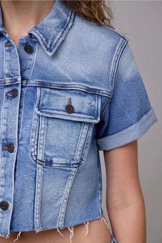 Hidden Denim Cropped Stretch Trucker Jacket