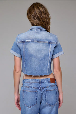Hidden Denim Cropped Stretch Trucker Jacket