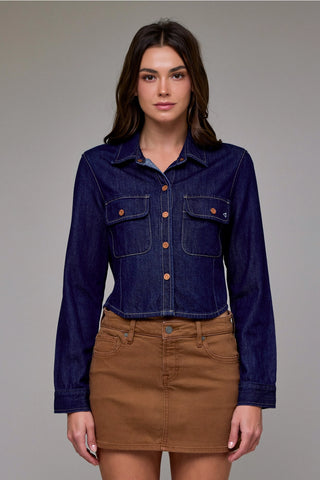 Hidden Denim Tapered Button Up Shirt