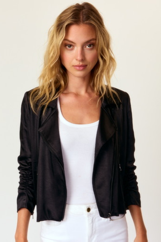 J. Society Rouched Sleeve Moto Jacket - Premium clothing at Lonnys NY - Just $173! Shop Womens clothing now 