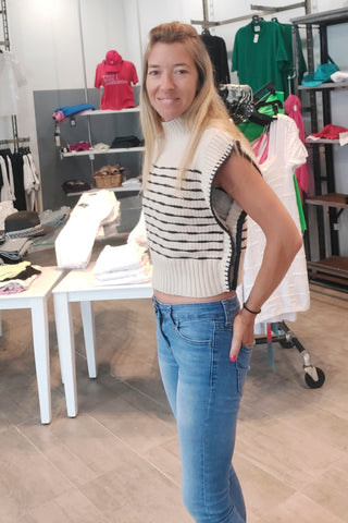 JS71 Striped Sleeveless Sweater - Premium clothing at Lonnys NY - Just $185! Shop Womens clothing now 