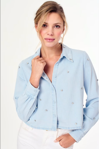 J. Society Rhinestone Denim Shirt - Premium clothing at Lonnys NY - Just $148! Shop Womens clothing now 