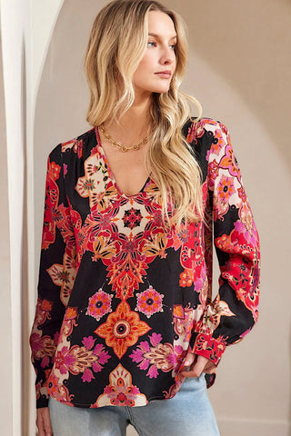 Karen Kane Long Sleeve Shirred Blouse