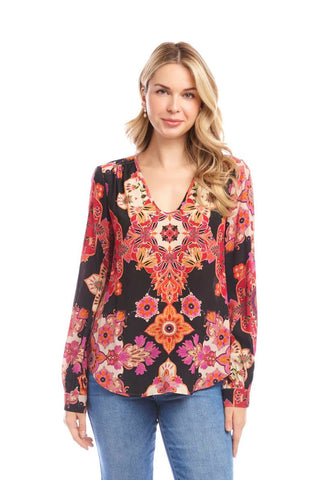Karen Kane Long Sleeve Shirred Blouse