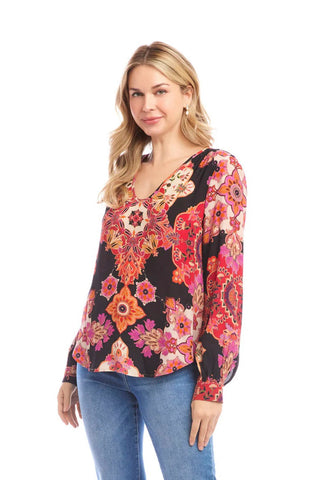 Karen Kane Long Sleeve Shirred Blouse