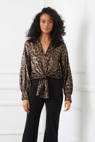 Karen Kane Tie Front Leopard Blouse