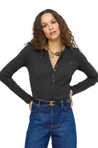 Kerri Rosenthal Long Sleeve Ribbed Henley Top