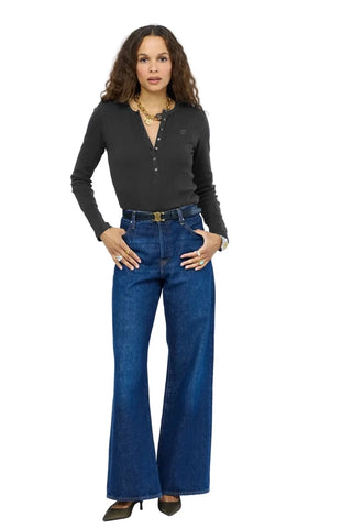 Kerri Rosenthal Long Sleeve Ribbed Henley Top