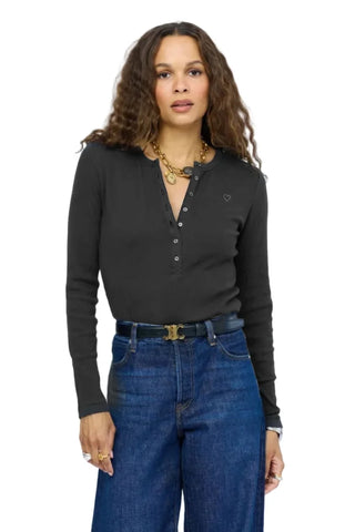 Kerri Rosenthal Long Sleeve Ribbed Henley Top