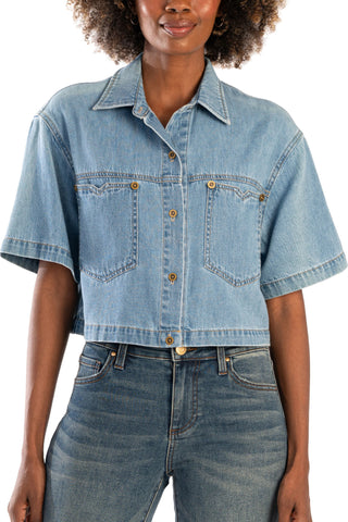Kut from the Kloth Birdie Cropped Denim Button Down Shirt - Premium Shirts & Tops at Lonnys NY - Just $88! Shop Womens clothing now 