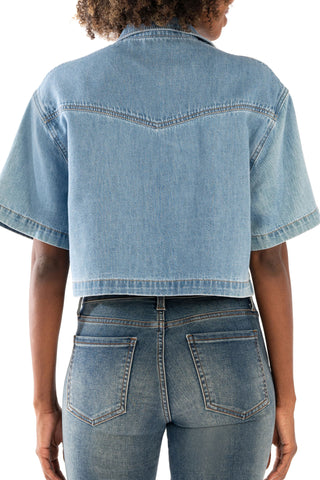 Kut from the Kloth Birdie Cropped Denim Button Down Shirt - Premium Shirts & Tops at Lonnys NY - Just $88! Shop Womens clothing now 