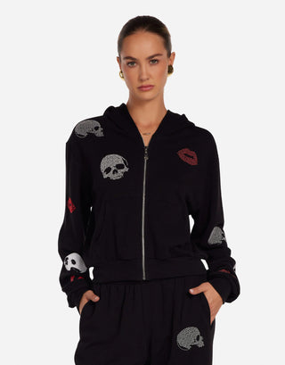 Lauren Moshi Lachelle Studded Skulls & Lips Hoodie - Premium clothing at Lonnys NY - Just $220! Shop Womens clothing now 