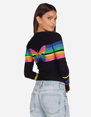 Lauren Moshi McKinley Butterfly Stripe Long Sleeve Tee